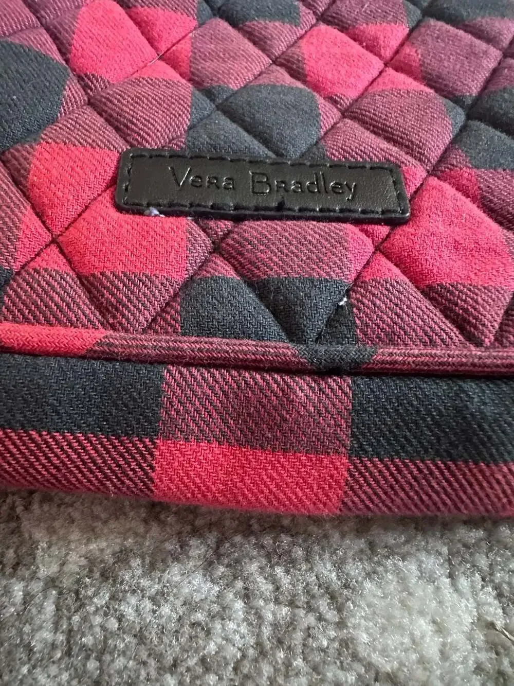 Vera Bradley Red And Black Buffalo Check Quilted Crossbody Bag 7”x10”W